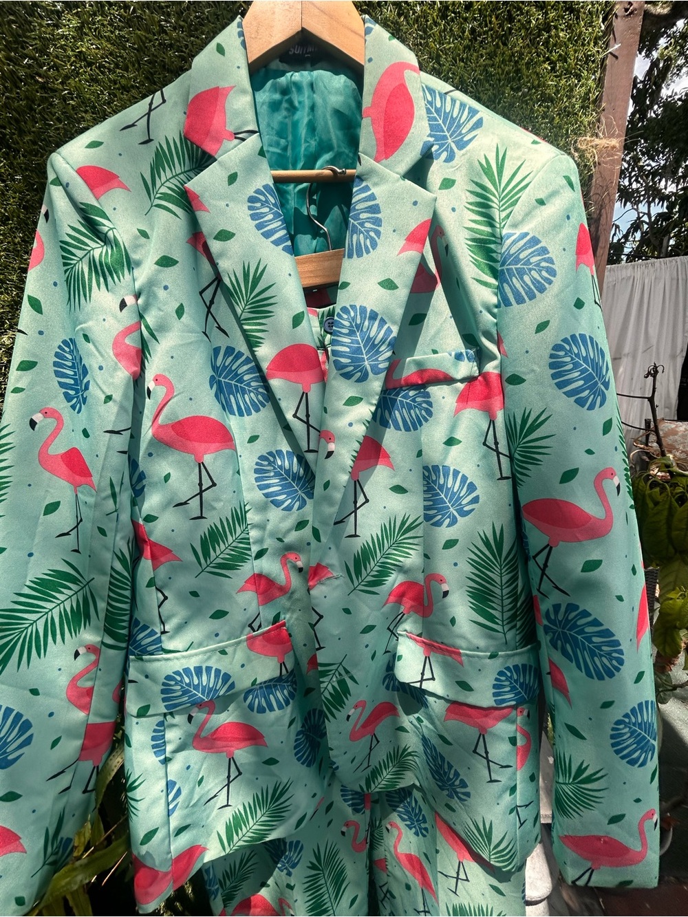 Men's Flamingo Print Mint Green Blazer & pants